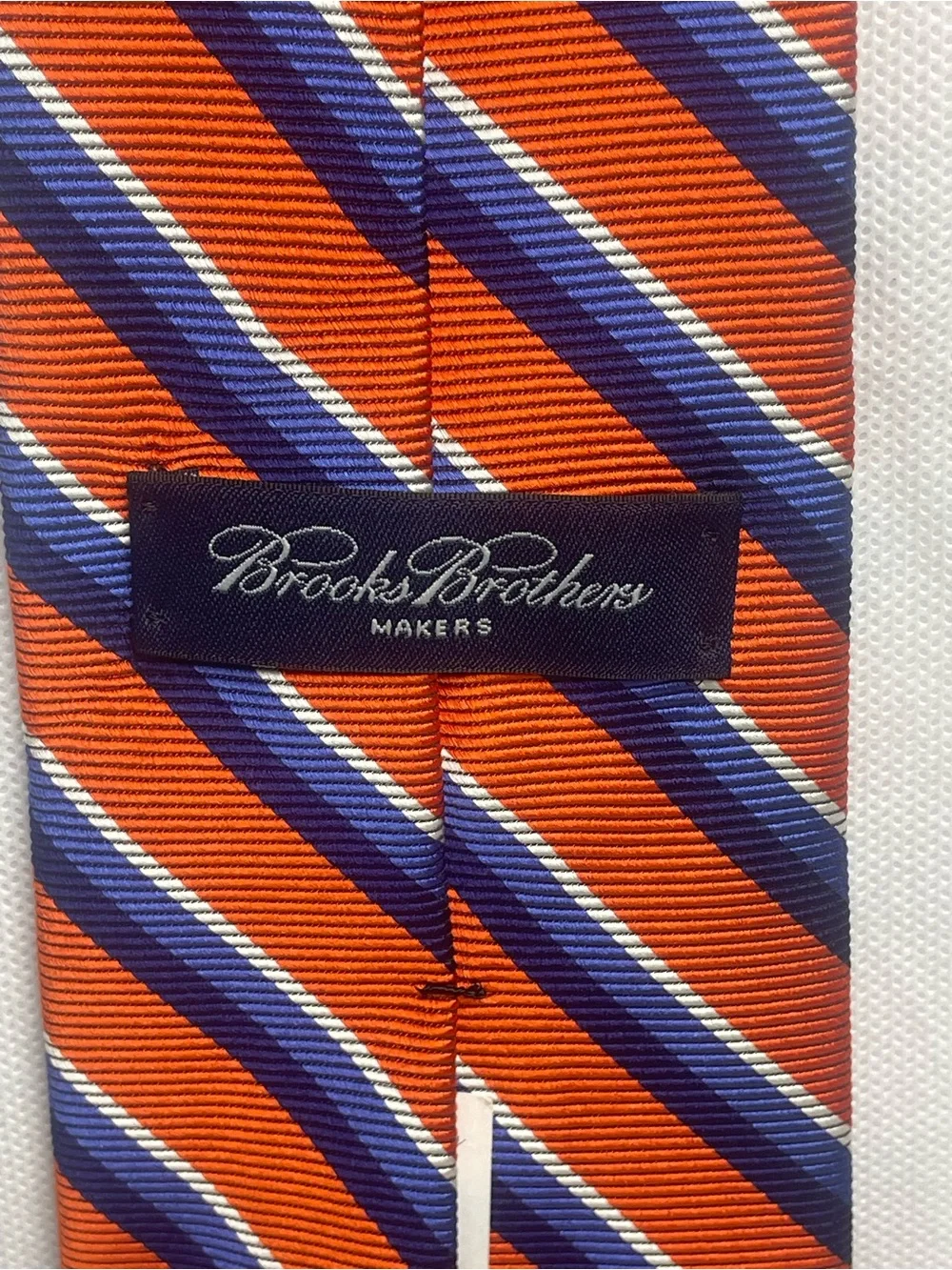 Brooks Brothers Makers Repp Silk Tie Orange Blue Preppy Striped Textured Necktie